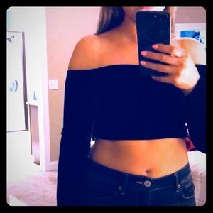 MINKPINK Black velvet crop top